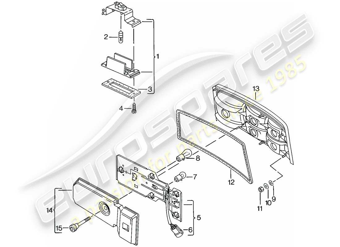 porsche 1984 (944) kennzeichenleuchte - rücklicht ersatzteildiagramm