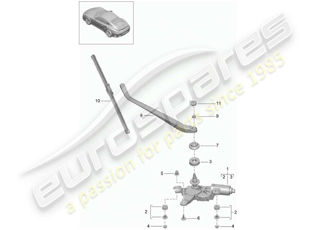 porsche 2015 (991-1 turbo) heckscheibenwischer teilediagramm
