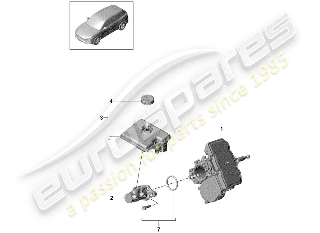 porsche 2019 (cayenne e3 9ya/9yb) tandem-hauptbremszylinder – ersatzteildiagramm