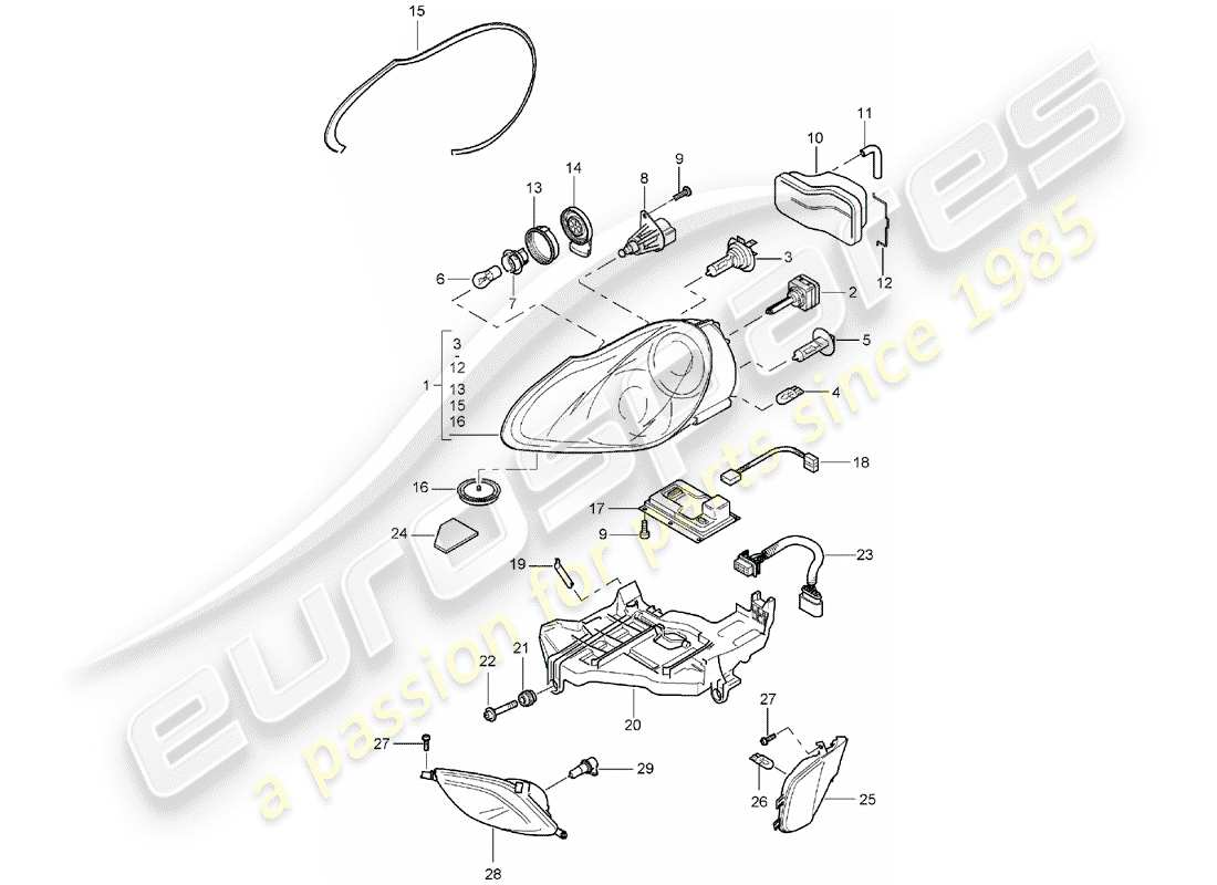 porsche 2005 (cayenne e1 9pa) scheinwerfer-teilediagramm
