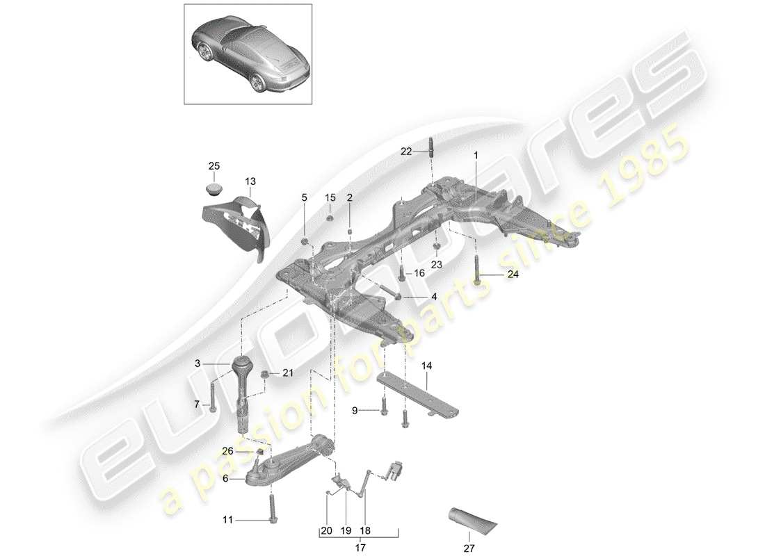 porsche 2014 (991-1) quertraeger ersatzteildiagramm