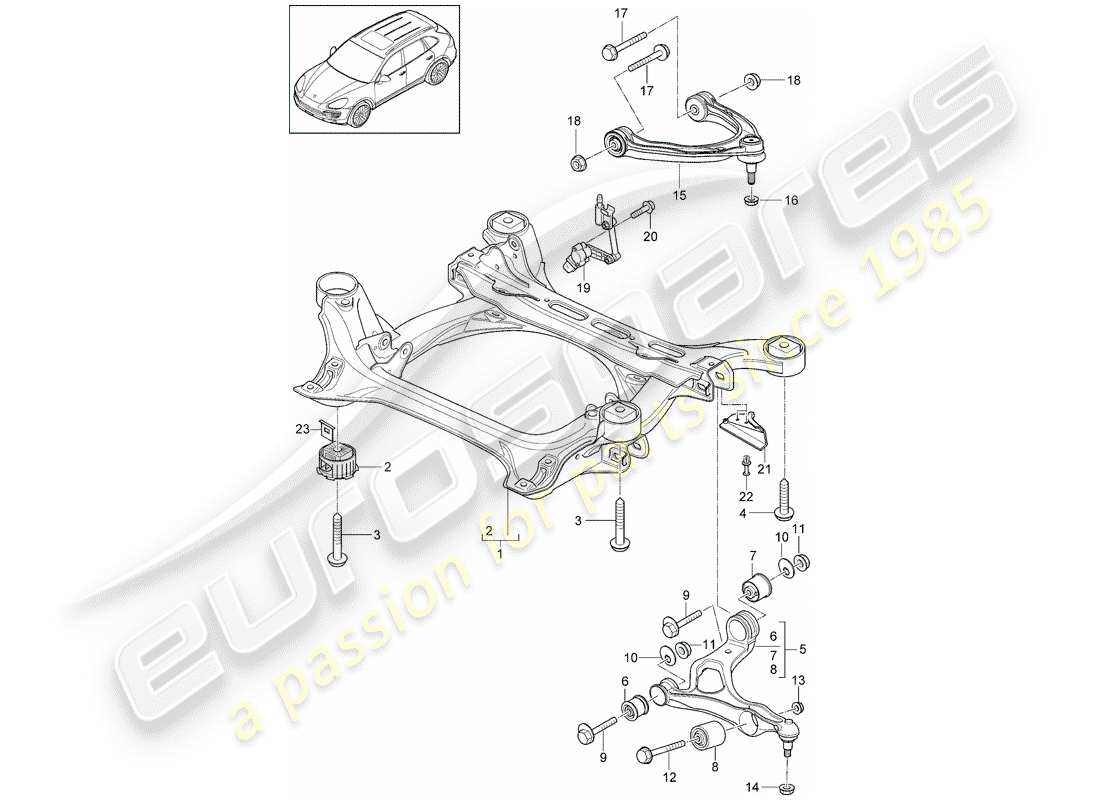 porsche 2011 (cayenne e2 92a) unterrahmen teilediagramm