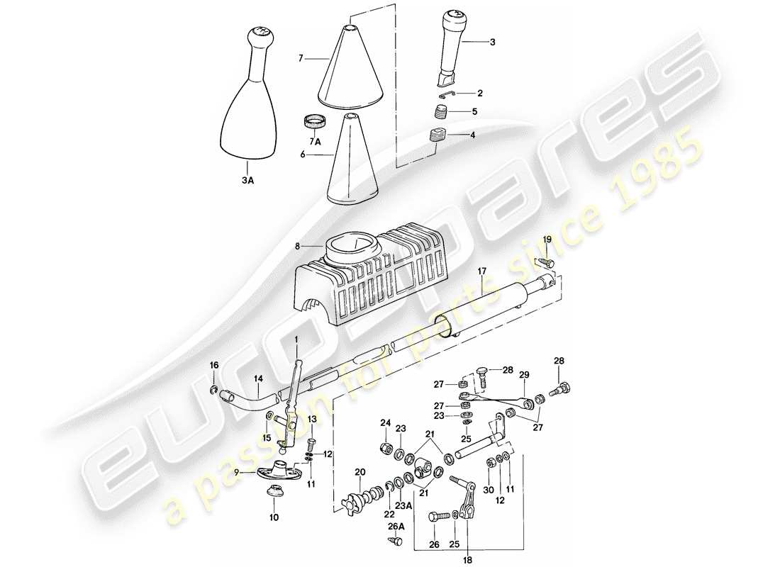 porsche 1984 (944) schaltmechanismus - handschaltgetriebe ersatzteildiagramm
