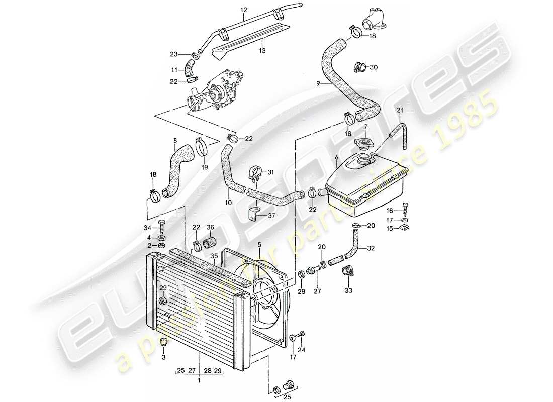 porsche 1991 (944) wasserkühlung teilediagramm