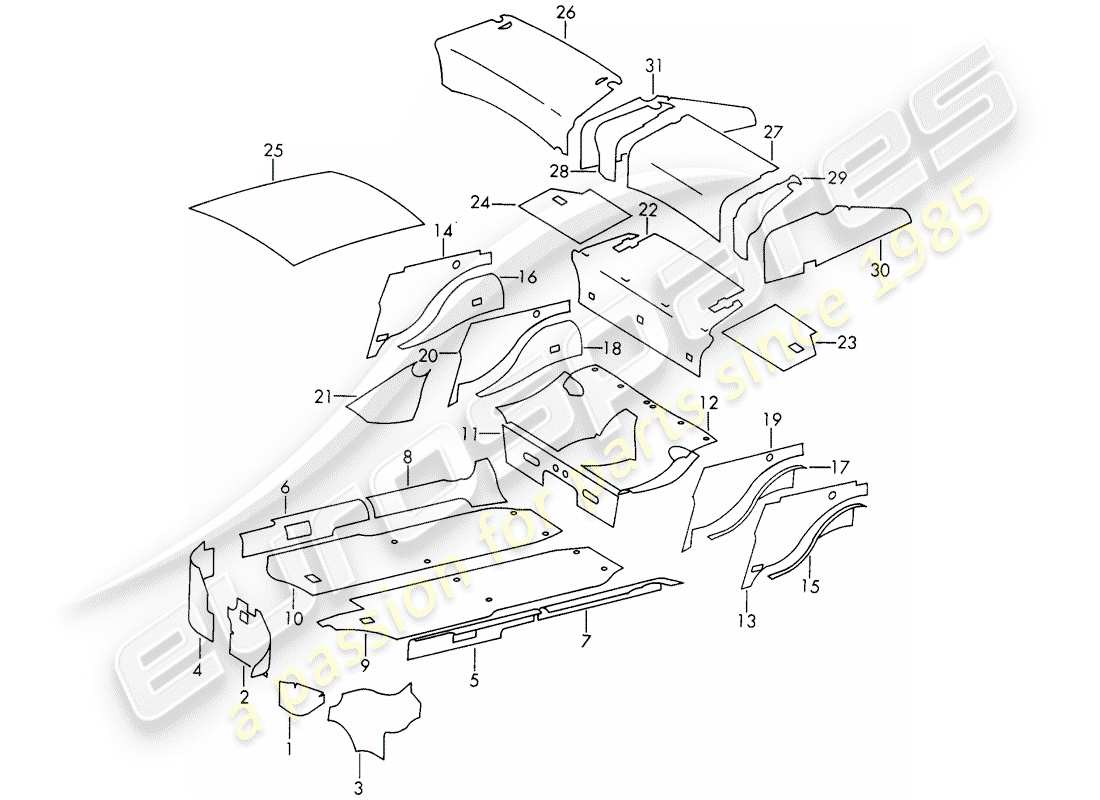 porsche 1969 (911/912) karosserie - schallabsorber ersatzteildiagramm