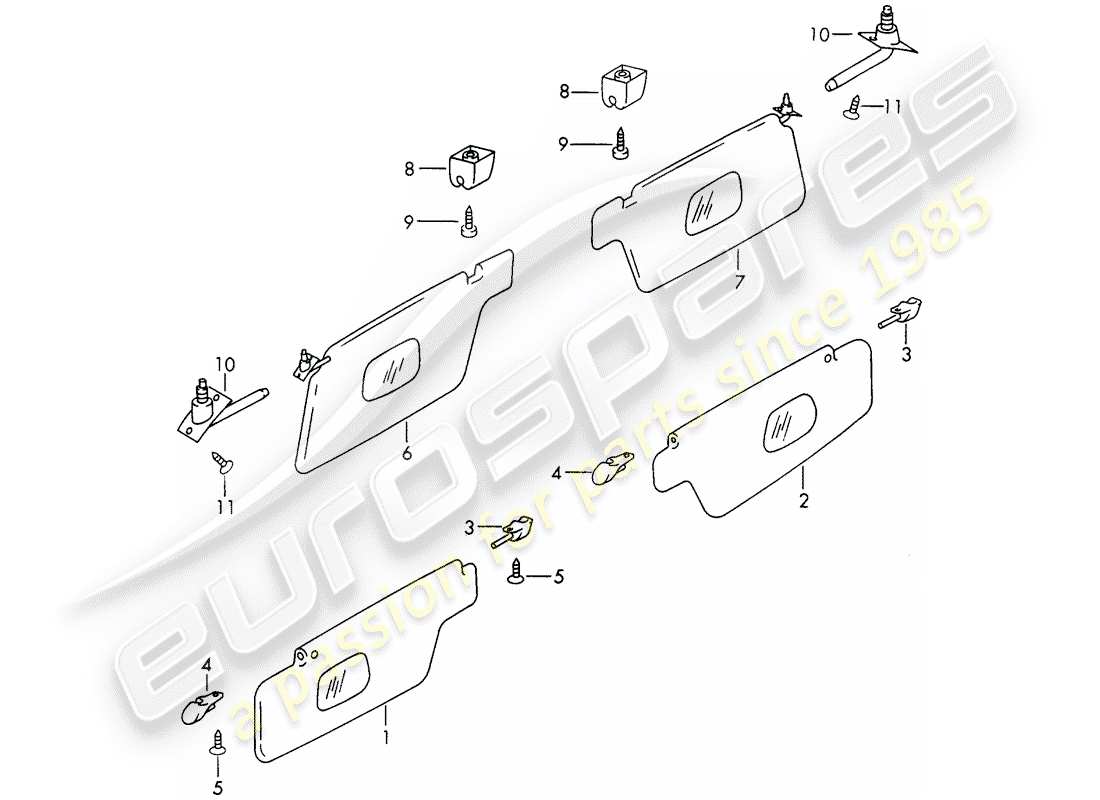 porsche 1967 (911/912) sonnenblenden ersatzteildiagramm