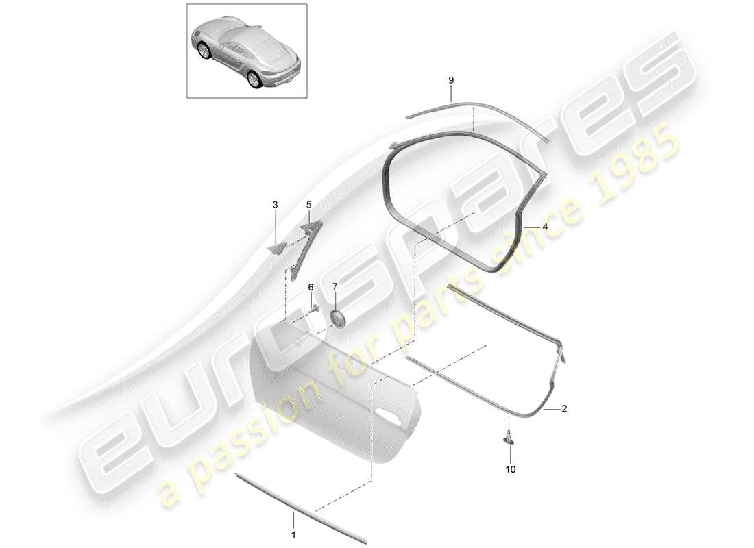porsche 2018 (718 cayman) türdichtung ersatzteildiagramm