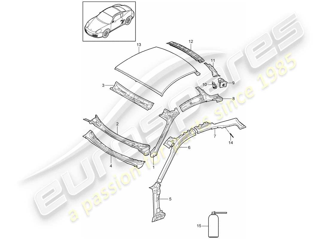 porsche 2012 (987 cayman) roof-teilediagramm