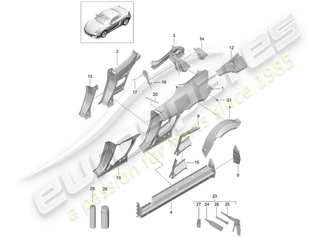 porsche 2015 (981 boxster) seitenwand teilediagramm
