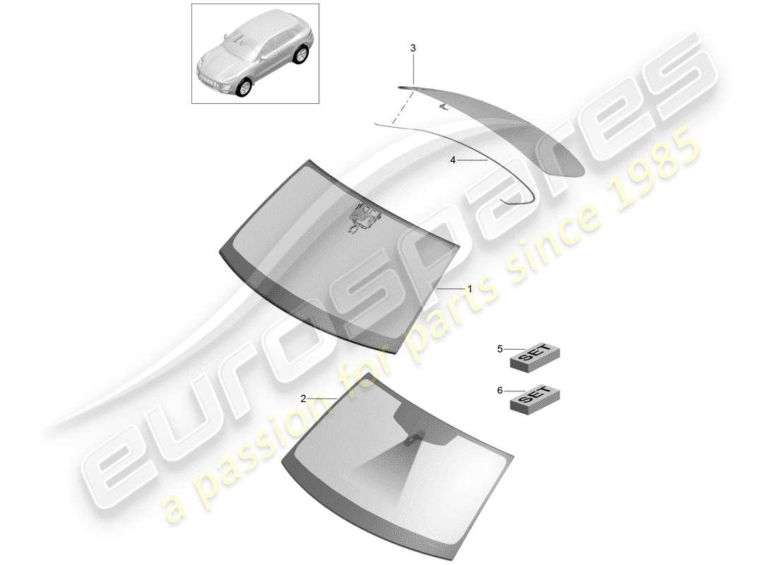 porsche 2016 (macan) windschutzscheibenglas ersatzteildiagramm