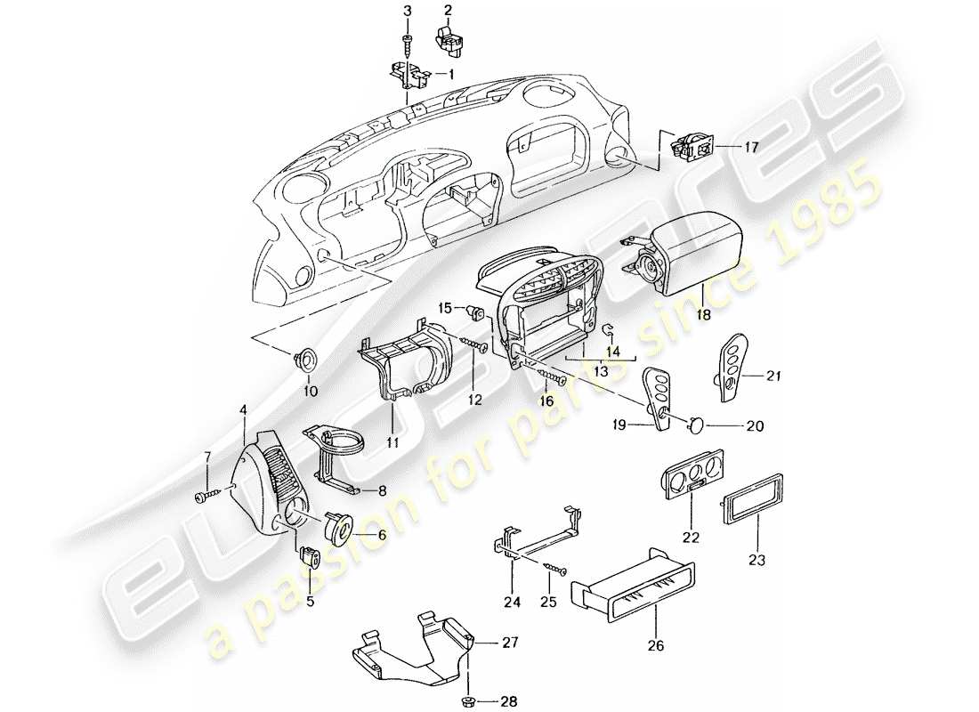 porsche 2003 (996 gt3) zubehör - armaturentafelverkleidung ersatzteildiagramm