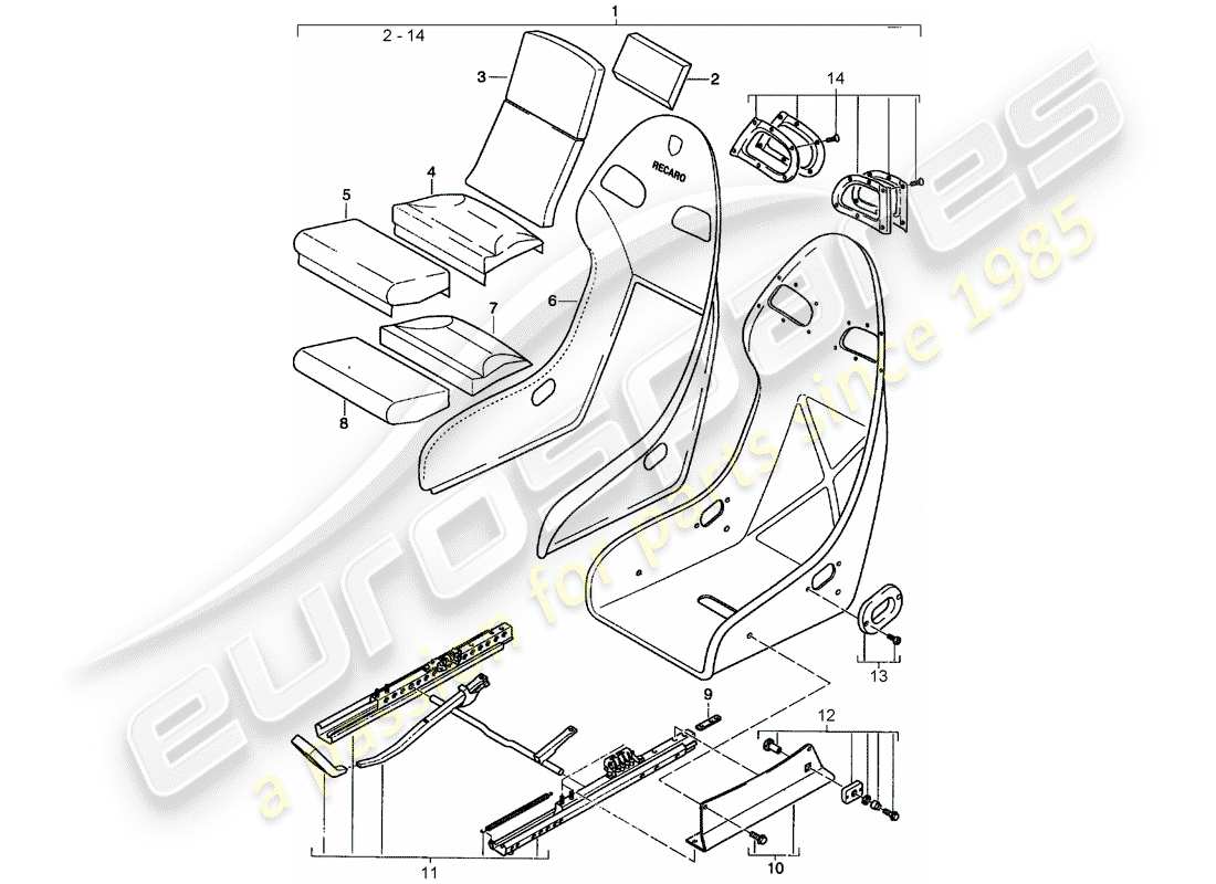 porsche 2003 (996) sitz - mit: ersatzteildiagramm