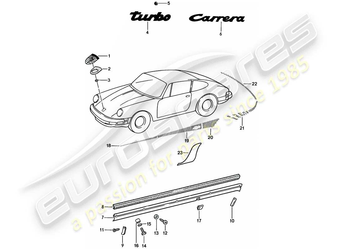 porsche 1984 (911) dekorative beschläge ersatzteildiagramm