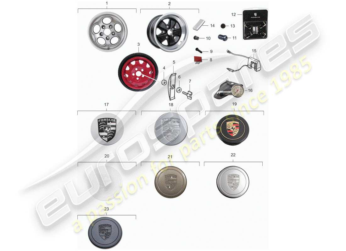 porsche 1986 (911) räder teilediagramm