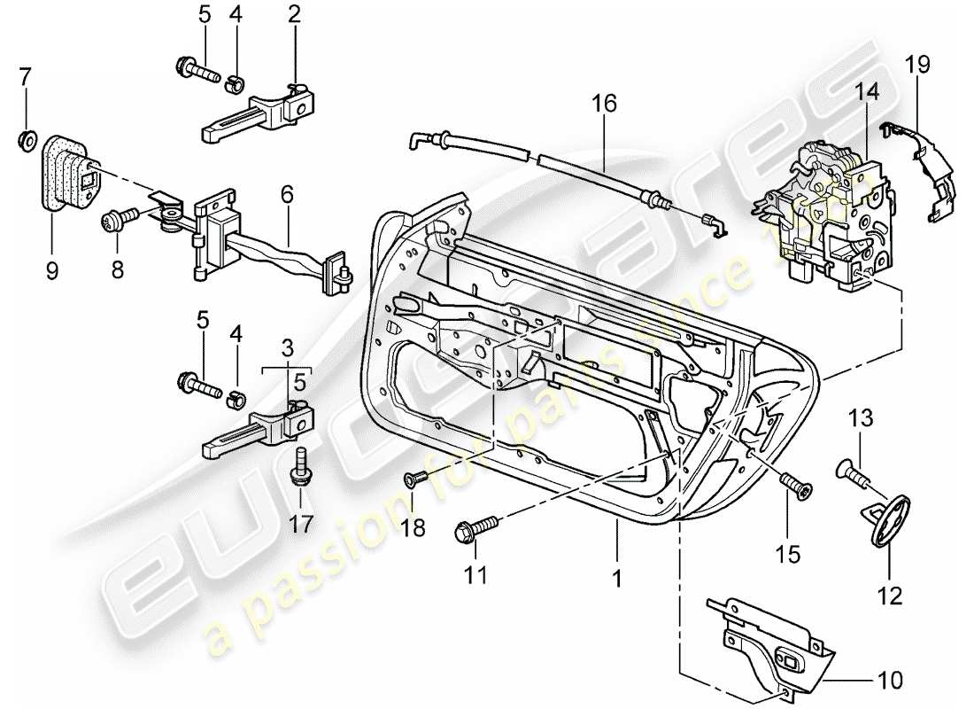 porsche 2002 (986 boxster) türgehäuse - türverriegelung teilediagramm