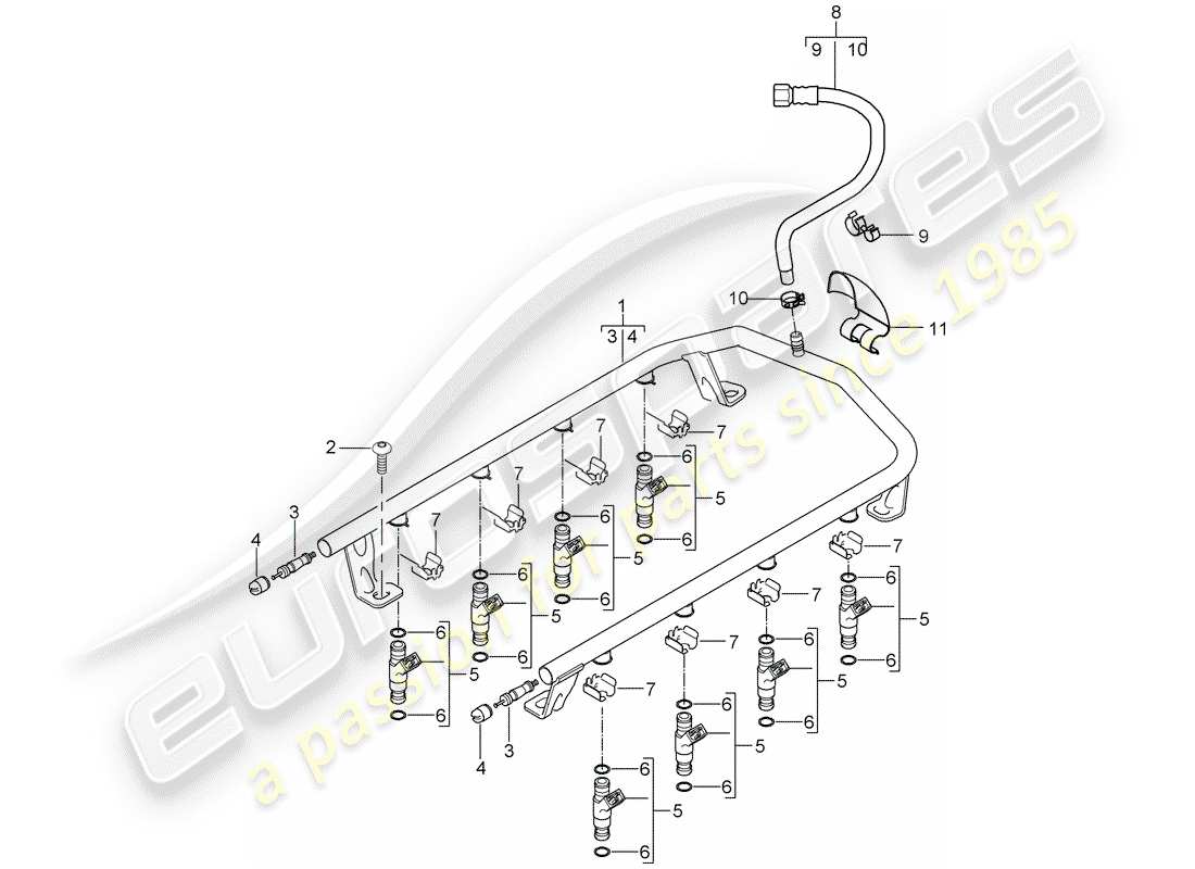 porsche 2005 (cayenne e1 9pa) kraftstoffsammelrohr ersatzteildiagramm