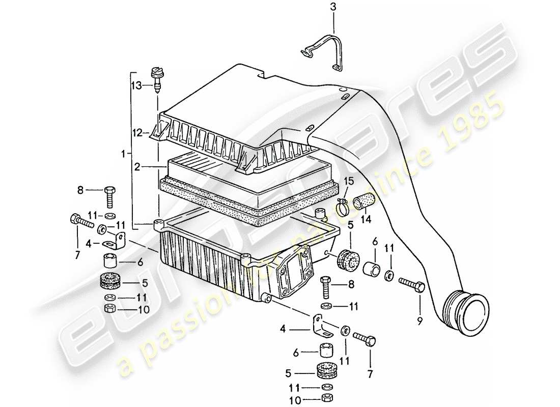 porsche 1991 (944) luftfiltersystem teilediagramm