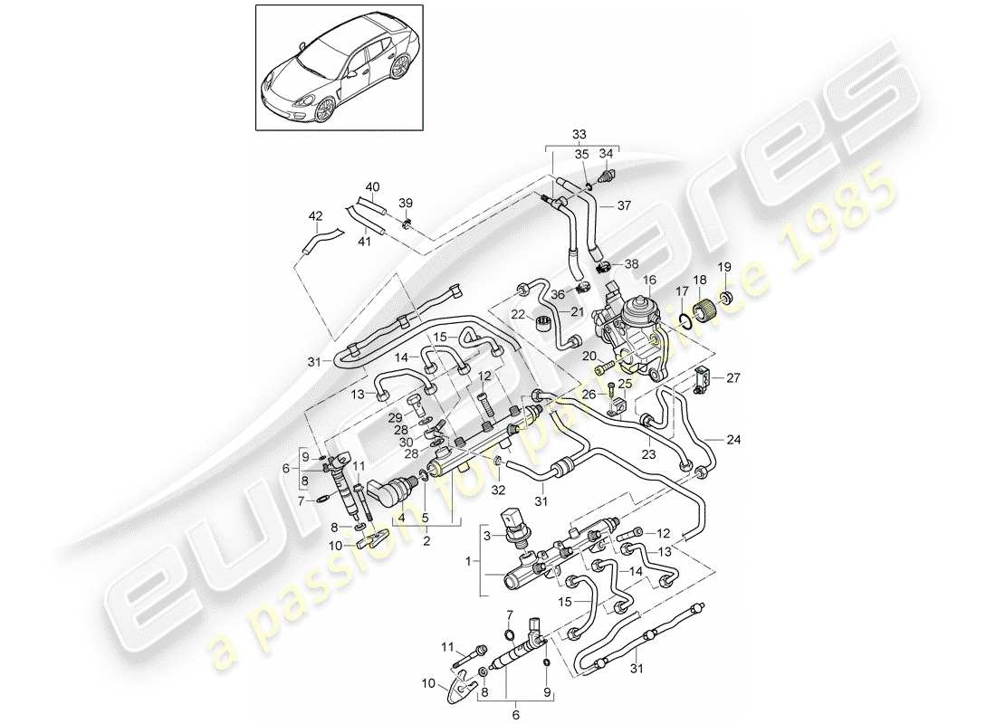 porsche 2010 (panamera 970) kraftstoffsammelrohr ersatzteildiagramm
