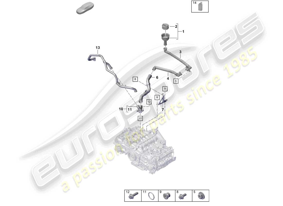 porsche 2020 (718 cayman) motor (öldruck/schmierung) öleinfüllrohr motoröl teilediagramm