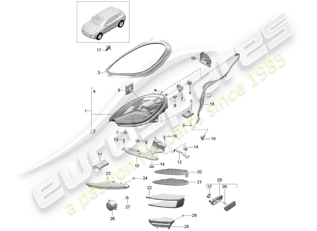 porsche 2016 (macan) led-scheinwerfer-ersatzteildiagramm