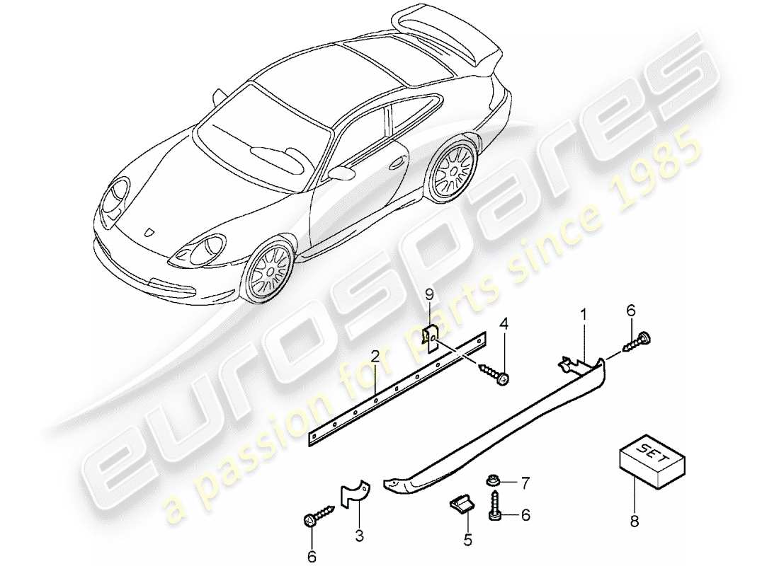porsche 2003 (996 gt3) seitenträgerverkleidung teilediagramm