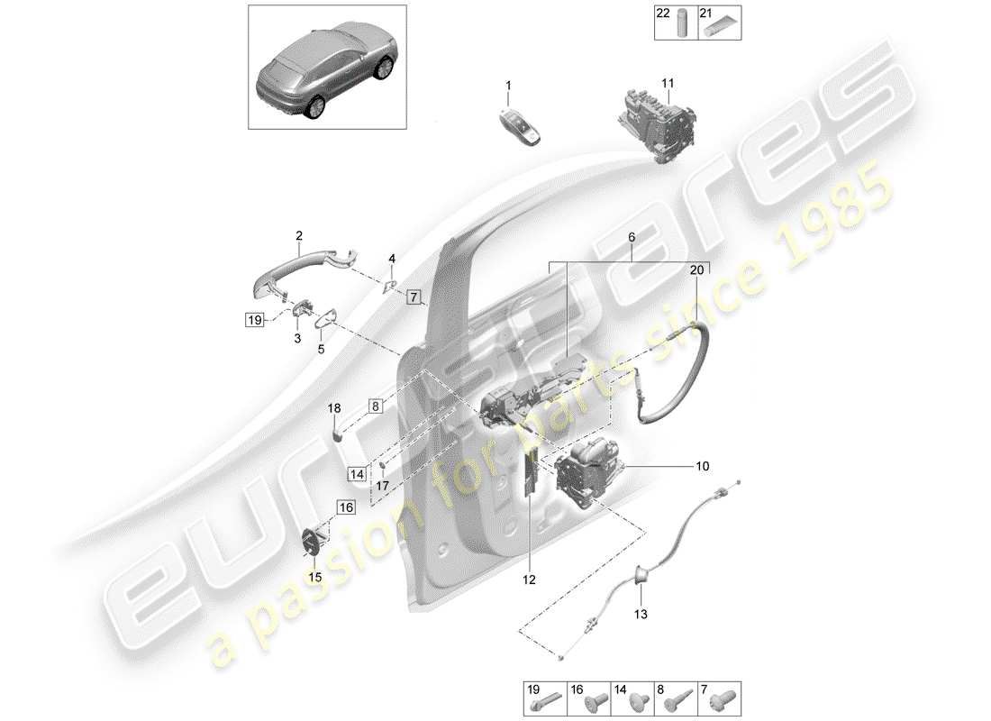 porsche 2020 (macan) türschlösser ersatzteildiagramm