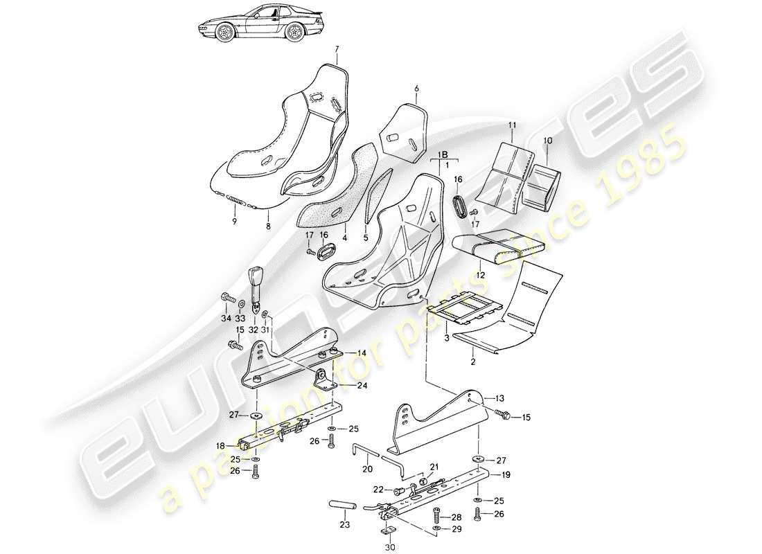 porsche 1987 (seats for 944/968/911/928) sitz - komplett - mit: - cordstoff - bezug - d - mj 1993>> - mj 1994 ersatzteildiagramm