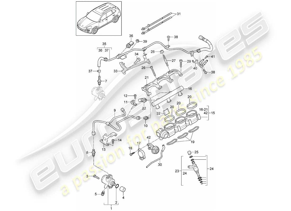 porsche 2017 (cayenne e2 92a) kraftstoffsammelrohr teilediagramm