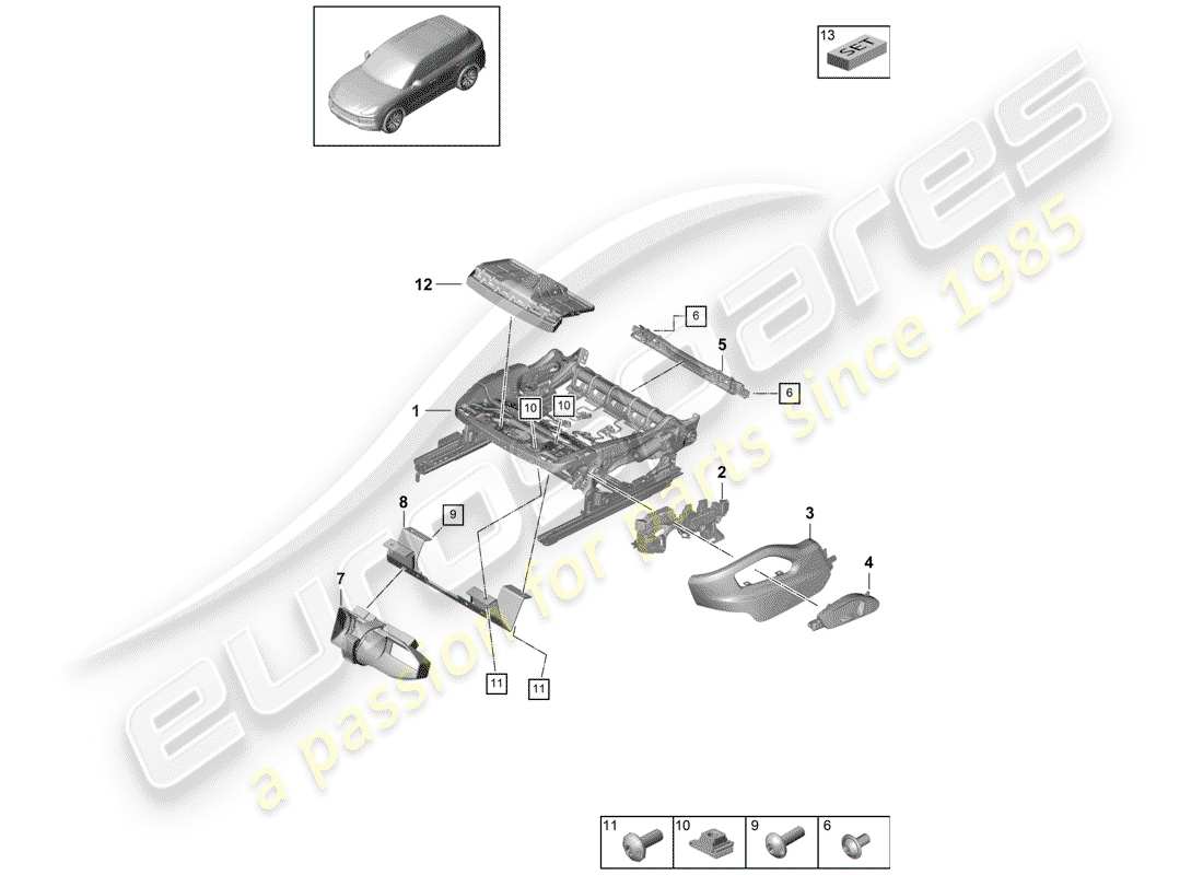 porsche 2020 (cayenne e3 9ya/9yb) sitzrahmen teilediagramm