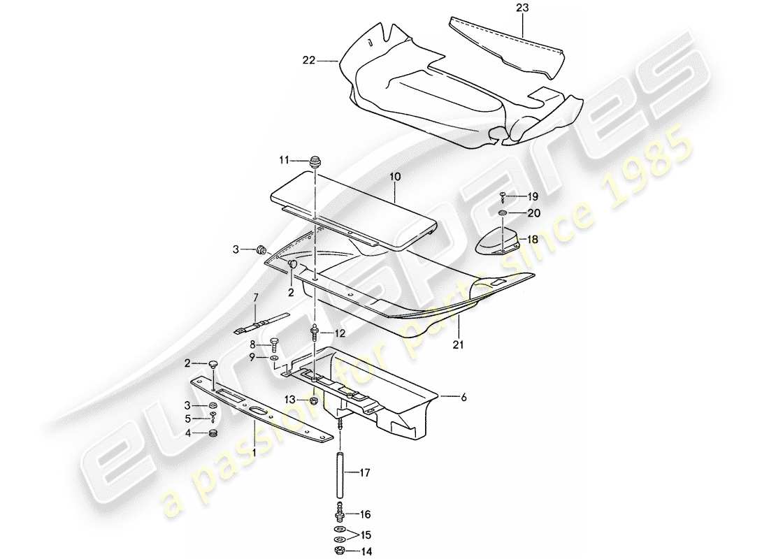porsche 1987 (959) verkleidung - vorderer gepäckraum ersatzteildiagramm