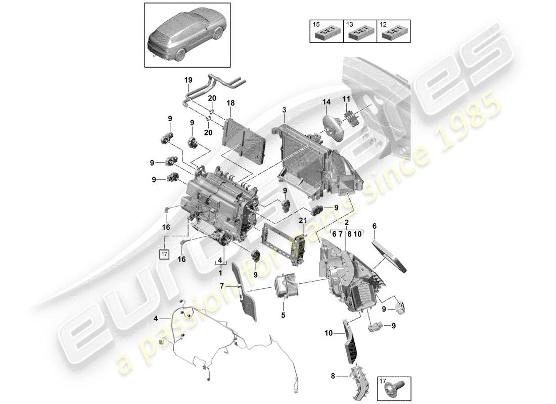 porsche 2018 (cayenne e3 9ya/9yb) klimaanlage teilediagramm