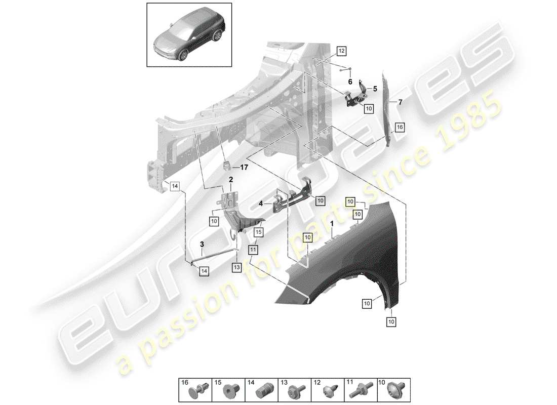 porsche 2018 (cayenne e3 9ya/9yb) fender-teilediagramm