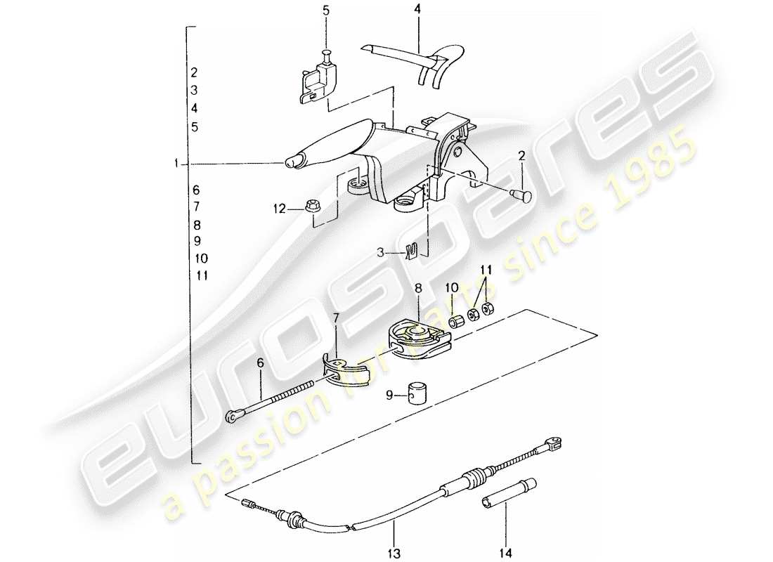 porsche 2001 (996) handbremse - handbremshebel ersatzteildiagramm