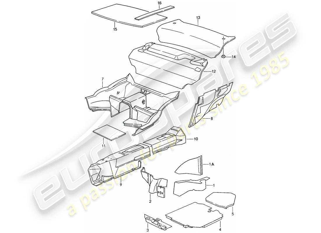 porsche 1994 (993) karosserie - schallabsorbatoren ersatzteildiagramm