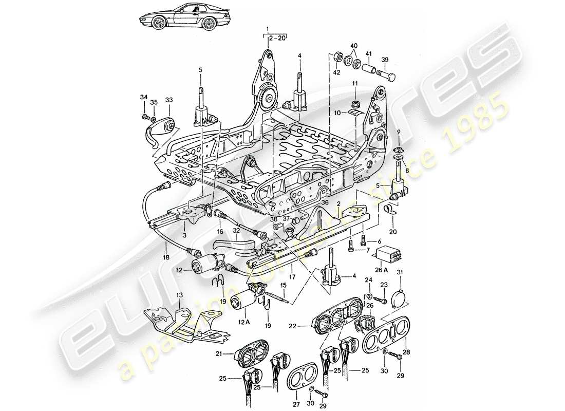 porsche 1987 (seats for 944/968/911/928) rahmen für sitz - sportsitz - elektrisch verstellbar - d - mj 1992>> - mj 1995 ersatzteildiagramm