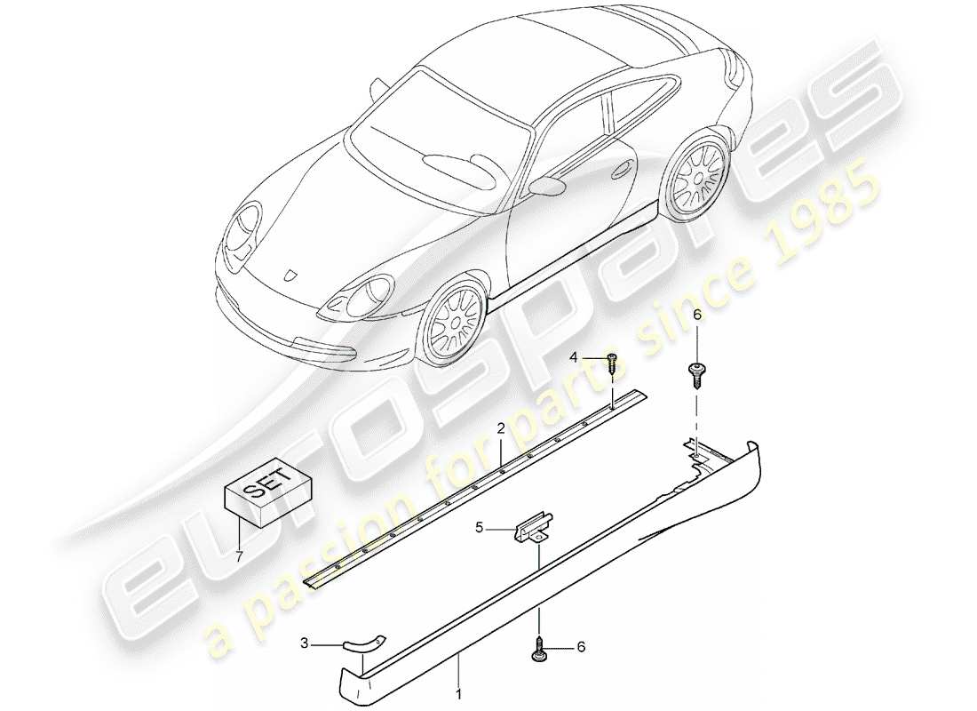 porsche 2000 (996) seitenteilverkleidung teilediagramm