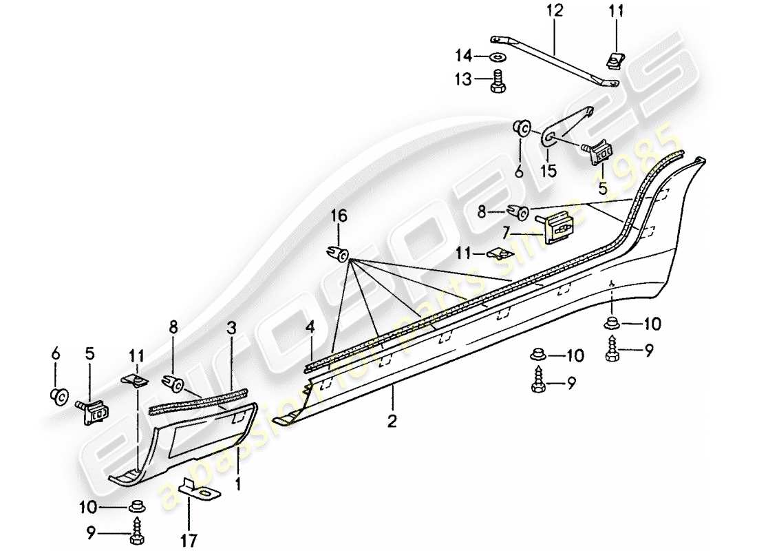 porsche 1994 (968) seitenträgerverkleidung teilediagramm