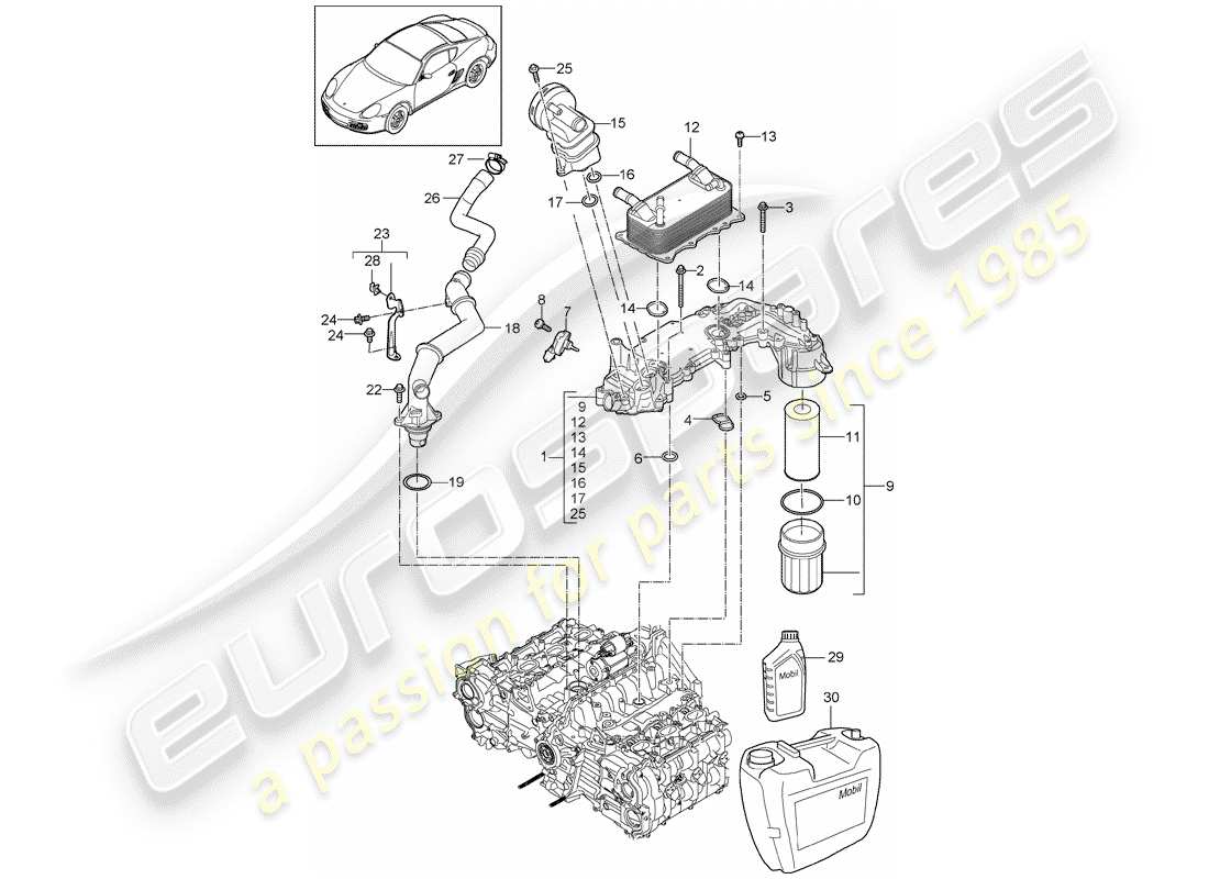 porsche 2010 (987 cayman) motorschmierung teilediagramm