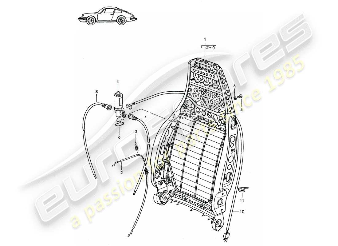 porsche 1987 (seats for 944/968/911/928) rückenlehnenrahmen - manuell - elektrisch - d - mj 1985>> - mj 1986 ersatzteildiagramm