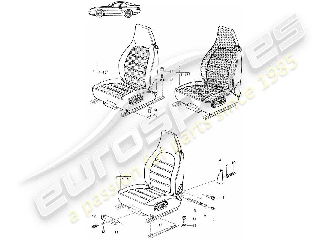 porsche 1987 (seats for 944/968/911/928) vordersitz - komplett - vollelektrisch - d >> - mj 1993 ersatzteildiagramm