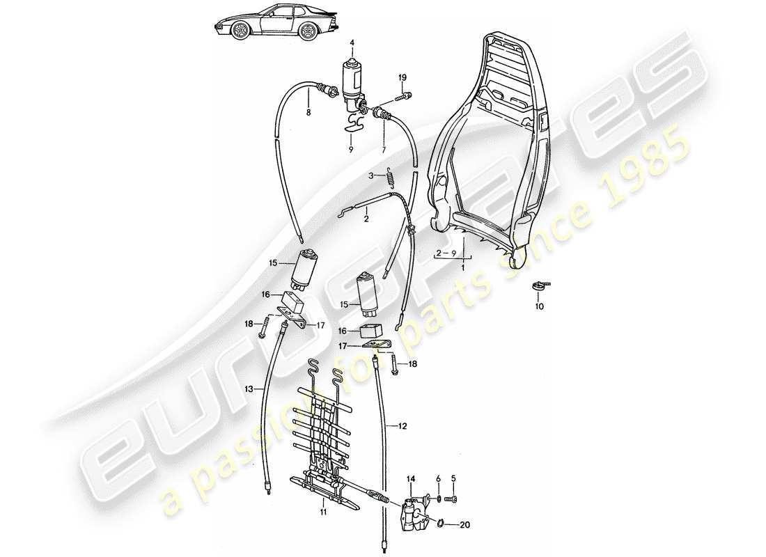 porsche 1987 (seats for 944/968/911/928) rückenlehnenrahmen - manuell - elektrisch - lordosenstütze - d - mj 1989>> - mj 1991 ersatzteildiagramm