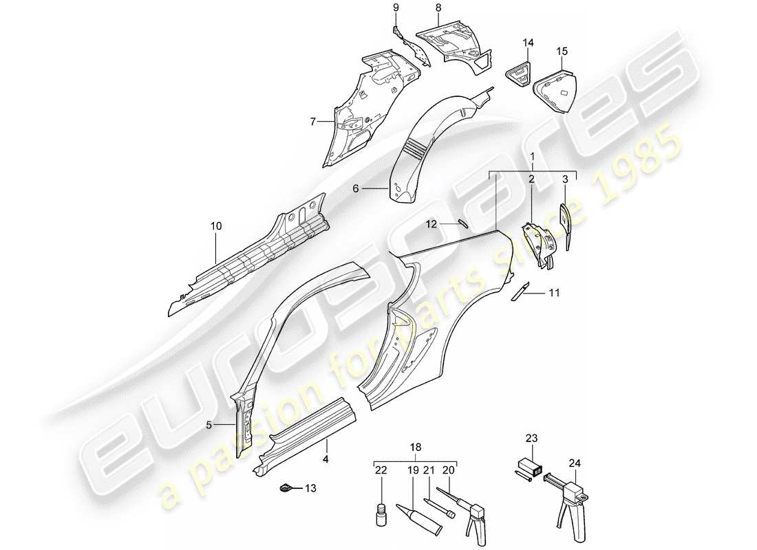 porsche 2006 (987 cayman) seitenwand teilediagramm
