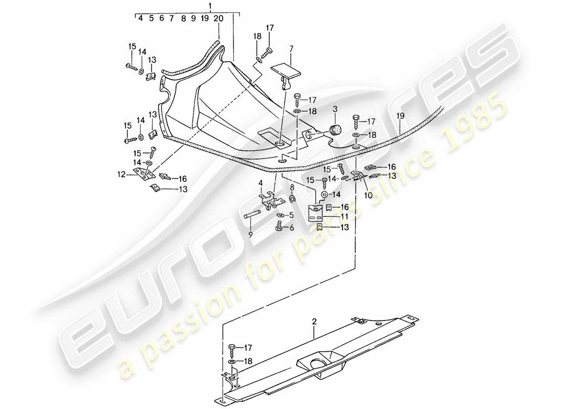 porsche 1987 (959) abdeckung für motorraum ersatzteildiagramm