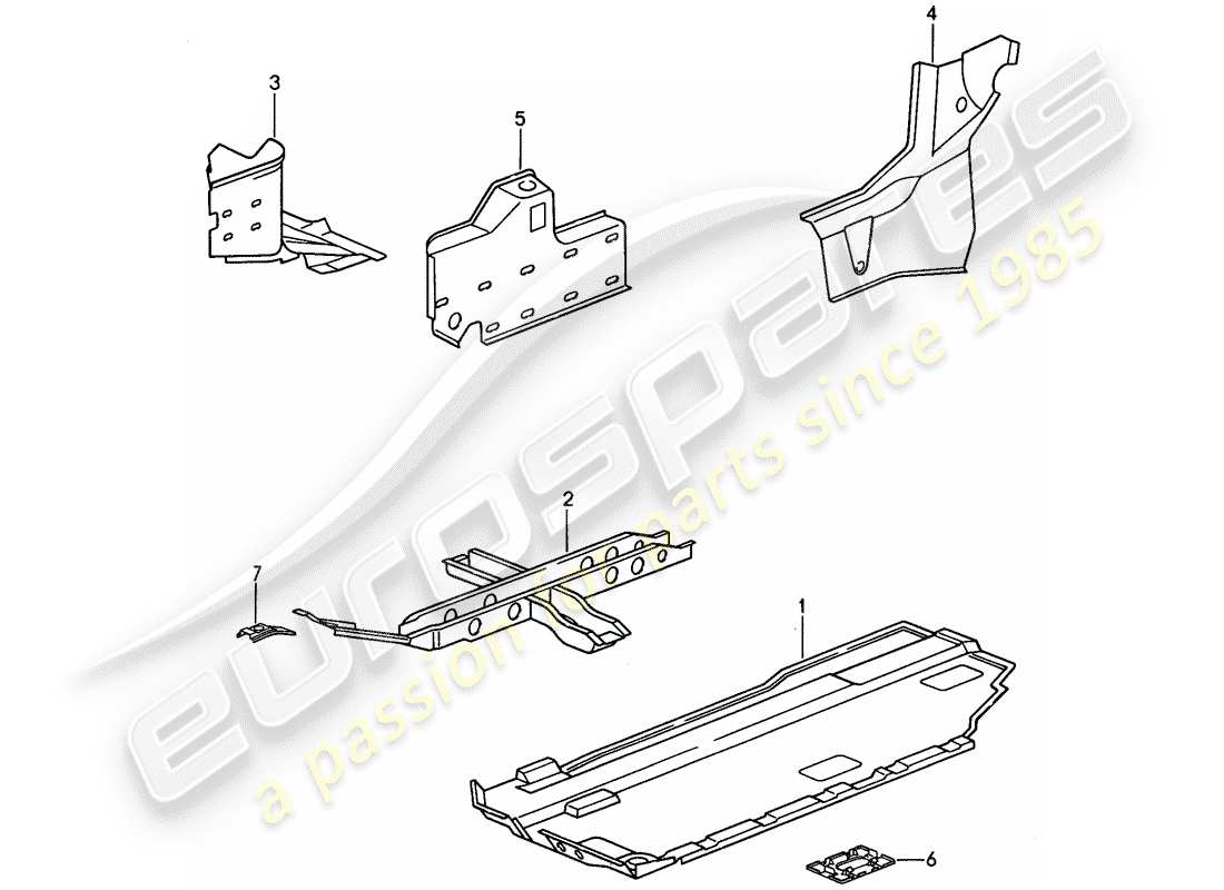 porsche 968 (1995) bodenblech - verstärkung ersatzteildiagramm