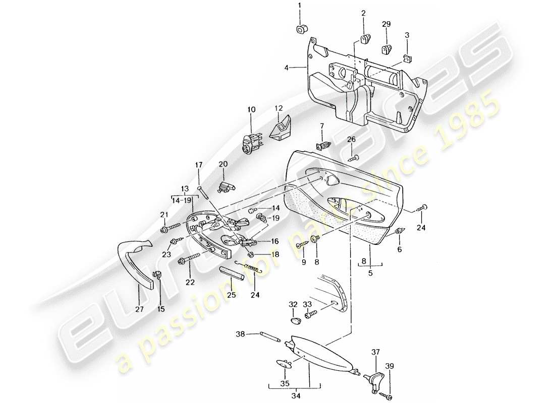 porsche 2000 (996) türverkleidung - zubehör teilediagramm