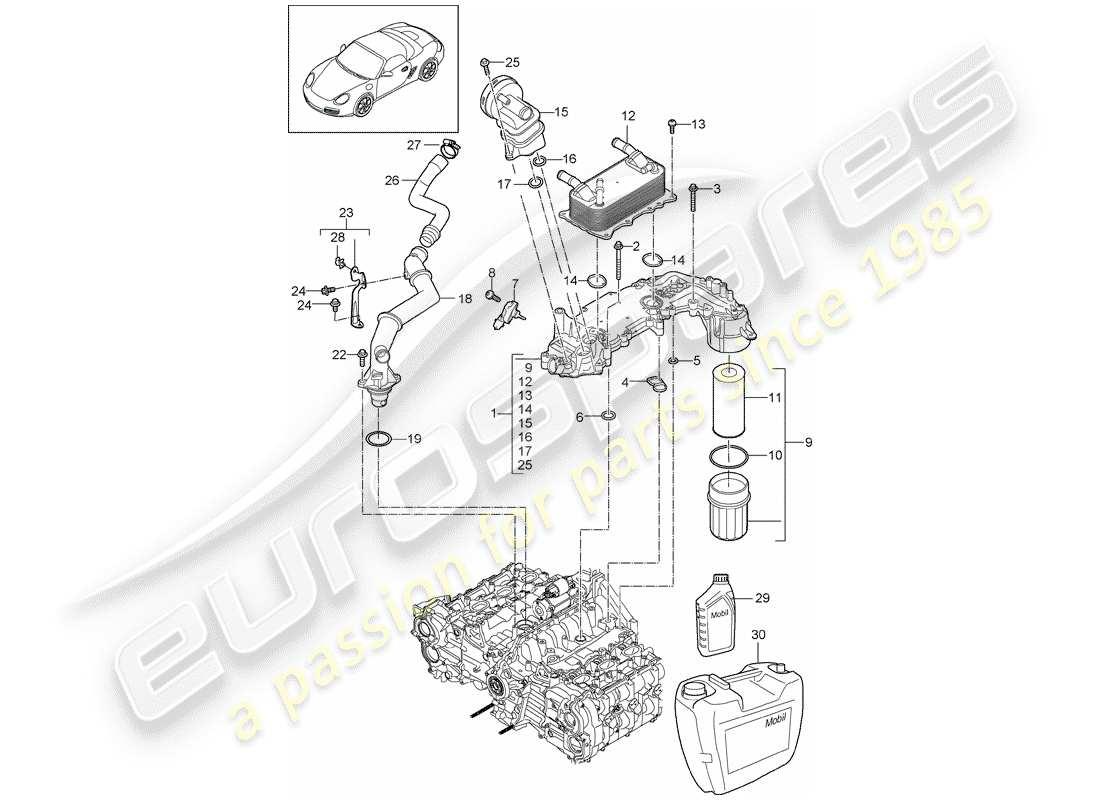 porsche 2010 (987 boxster) motorschmierung teilediagramm