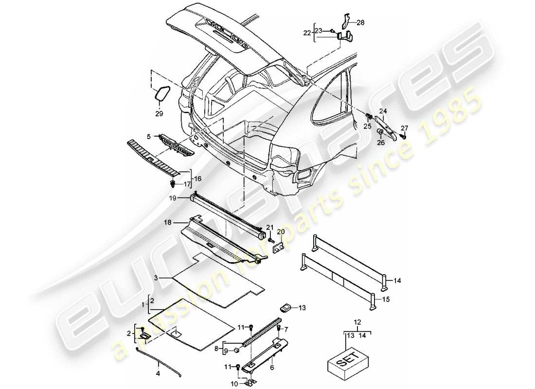 porsche 2007 (cayenne e1 9pa) zierleisten teilediagramm