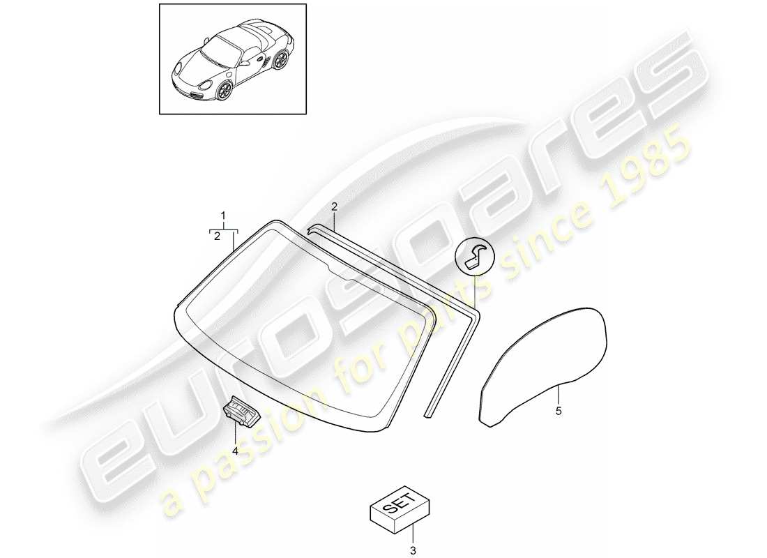 porsche 2009 (987 boxster) fensterverglasung ersatzteildiagramm