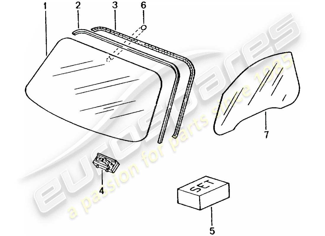 porsche 2001 (986 boxster) fenstergläser ersatzteildiagramm