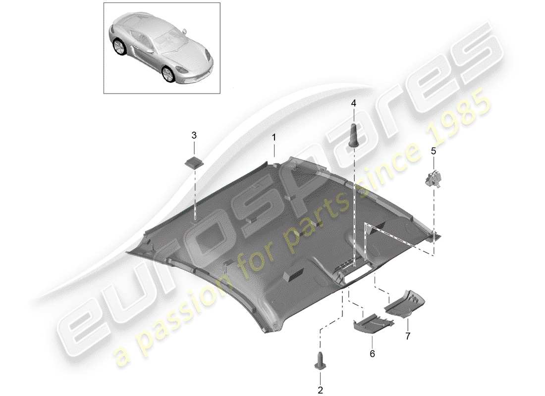 porsche 2017 (718 cayman) dachverkleidung - ersatzteildiagramm